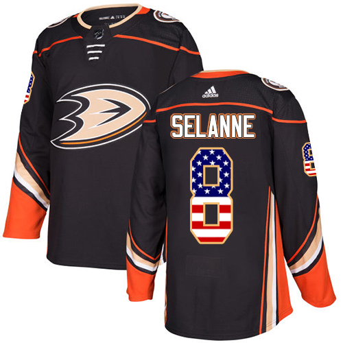 Adidas Ducks #8 Teemu Selanne Black Home Authentic USA Flag Stitched NHL Jersey